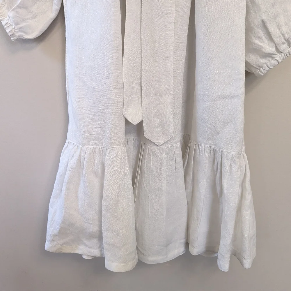 Tommy Bahama White Linen Dress Preppy Beach Puff Sleeve‎ Coastal